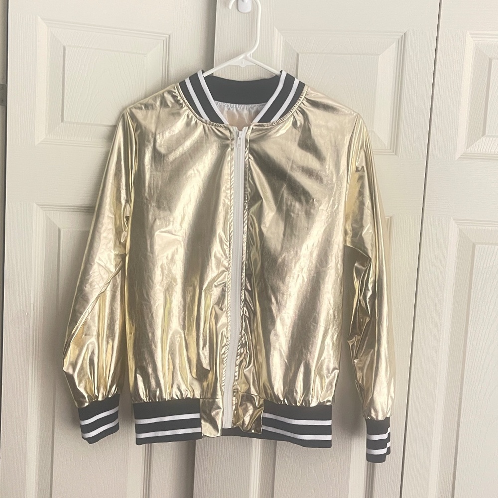 Unbranded women's gold bomber jacket.    # 423